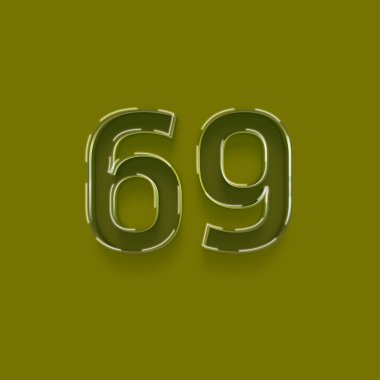 Yeşil arkaplanda 3d 69 rakamı