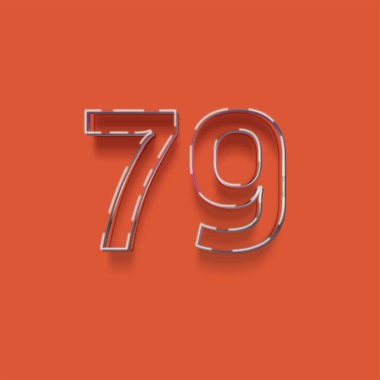 Kırmızı arkaplanda 3d 79 numaranın çizimi
