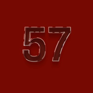 Kırmızı arkaplanda 3d 57 sayısının gösterimi