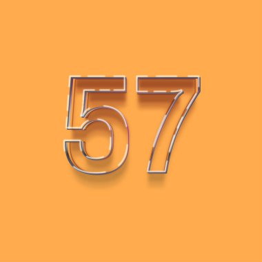 Sarı arkaplandaki 3d 57 sayısının gösterimi
