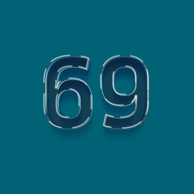 Yeşil arkaplanda 3d 69 rakamı