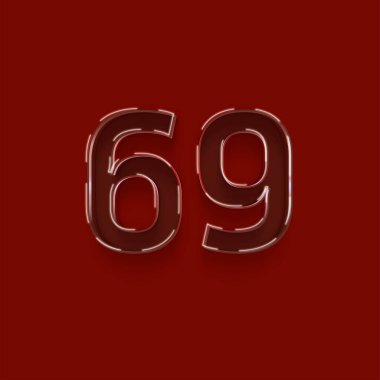 Kırmızı arkaplanda 3d 69 rakamı