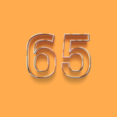 Sarı arkaplandaki 3d 65 sayısının gösterimi
