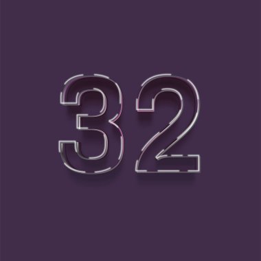 Mor arkaplandaki 3d 32 sayısının gösterimi