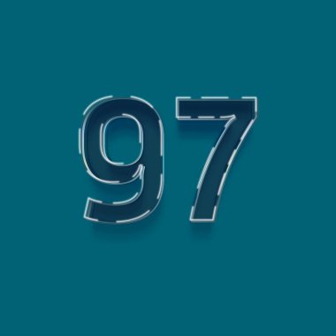 Mavi arkaplanda 3d 97 sayısının gösterimi