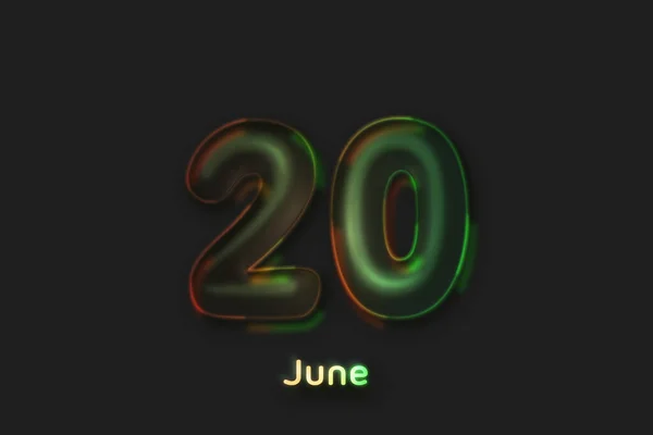Juni Datumsposter Neonblasenförmige Zahl — Stockfoto