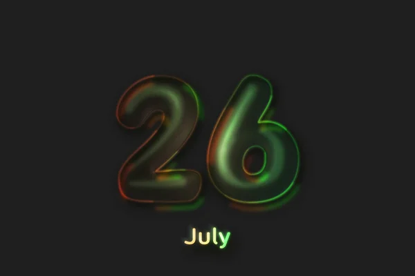 Juli Datumsposter Neonblasenförmige Zahl — Stockfoto