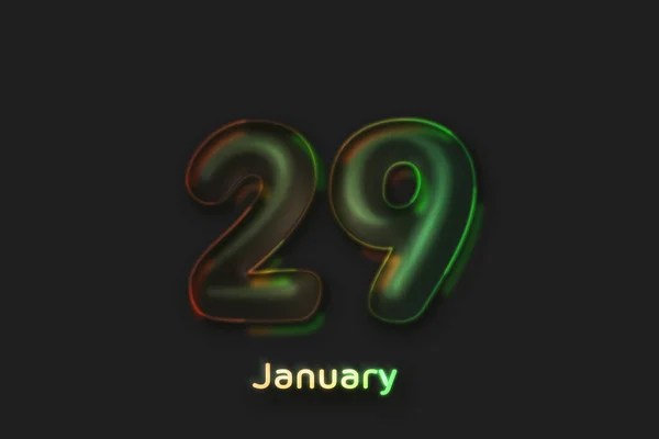 January Date Poster Neon Bubble Shaped Number — Stock Photo, Image