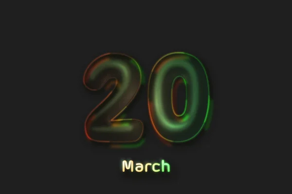 20 march date poster, neon bubble shaped number