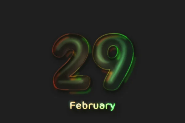 February Date Poster Neon Bubble Shaped Number — Stock Photo, Image
