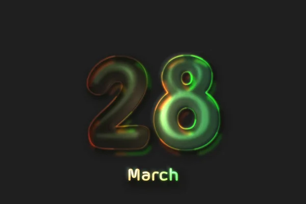 Μαρτίου Αφίσα Ημερομηνία Νέον Φούσκα Σχήμα Αριθμό — Φωτογραφία Αρχείου