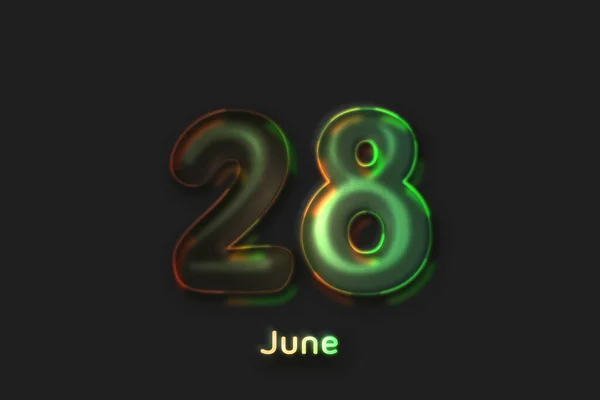 Juni Datum Plakat Neonblasenförmige Zahl — Stockfoto
