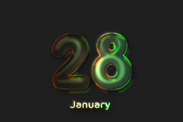 Januari Date Poster Neon Bubbelvormig Nummer — Stockfoto