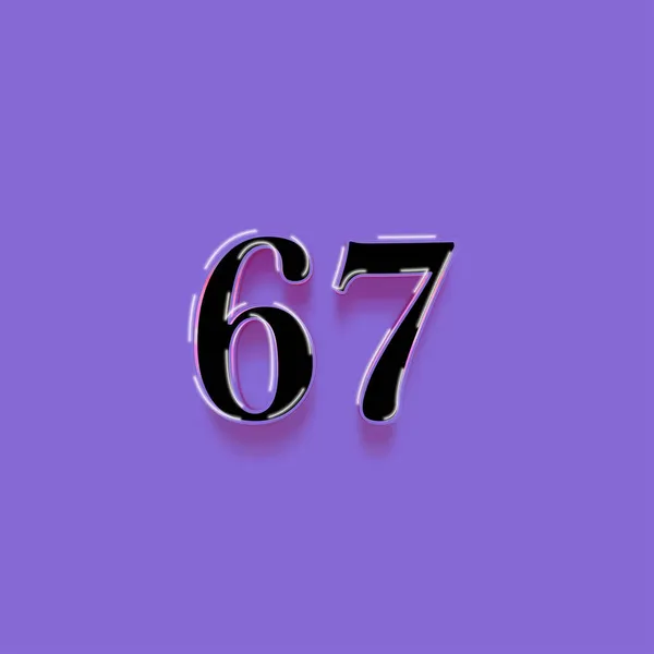 紫色の背景に3D 67番の数字のイラスト — ストック写真