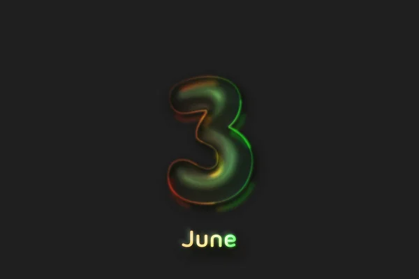 June Date Poster Neon Bubble Shaped Number — Stock Photo, Image