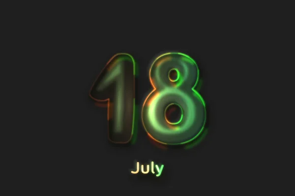 Juli Datum Poster Neonblasenförmige Zahl — Stockfoto