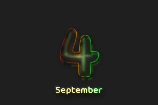 September Date Poster Neon Bellenvormig Nummer — Stockfoto