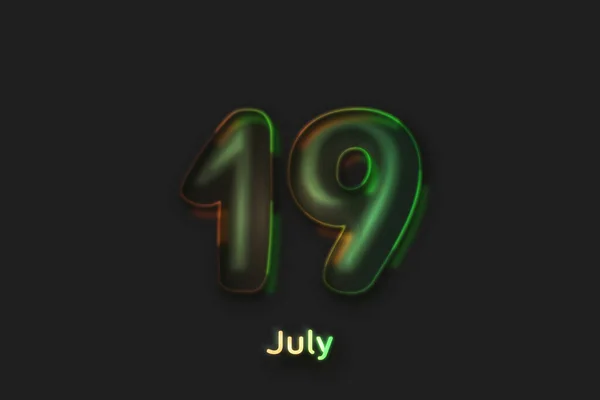Juli Datum Poster Neon Blasenförmige Zahl — Stockfoto