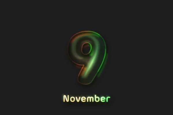 November Date Poster Neonblasenförmige Zahl — Stockfoto