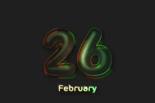 February Date Poster Neon Bubble Shaped Number — Stockfoto