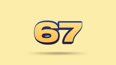 Sarı arkaplanda 67 numara 3d illüstrasyon