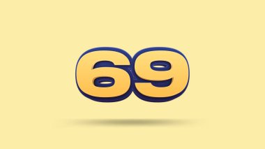 Sarı arkaplanda 69 numara 3d illüstrasyon