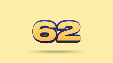 Sarı arkaplanda 62 numara 3d illüstrasyon