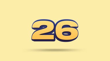 Sarı arkaplanda 26 numara 3d illüstrasyon