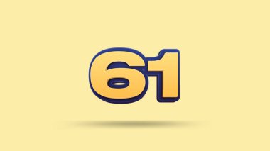 Sarı arkaplanda 61 numara 3d illüstrasyon