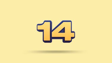 Sarı arkaplanda 14 numara 3d illüstrasyon