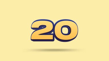 Sarı arkaplanda 20 numara 3d illüstrasyon