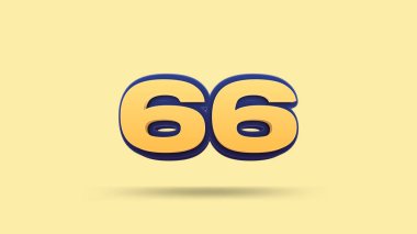Sarı arkaplanda 66 numara 3d illüstrasyon