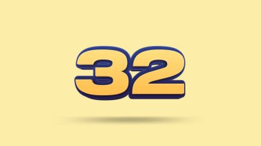 Sarı arkaplanda 32 numara 3d illüstrasyon