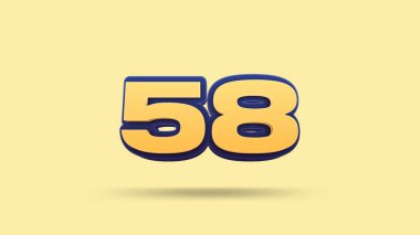 Sarı arkaplanda 58 numara 3d illüstrasyon