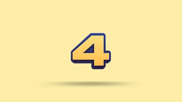 黄色背景上的4号3D插图 — 图库照片