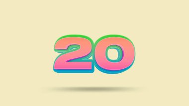 Bej arkaplanda renkli 20 numara 3d görüntü