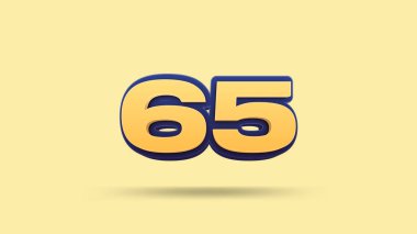 Sarı arkaplanda 65 numara 3d illüstrasyon