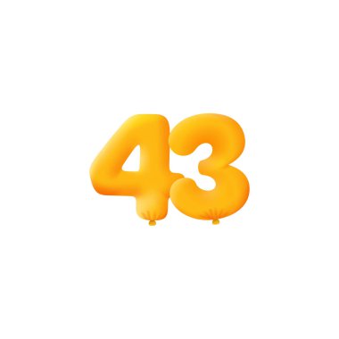 Turuncu 3D numara 43. Gerçekçi 3 boyutlu helyum turuncu balonları. Kupon illüstrasyon tasarımı 