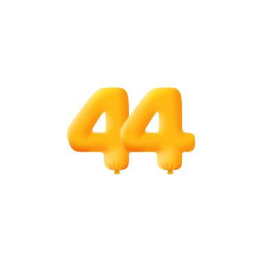 Turuncu 3D numara 44. Gerçekçi 3 boyutlu helyum turuncu balonları. Kupon illüstrasyon tasarımı 