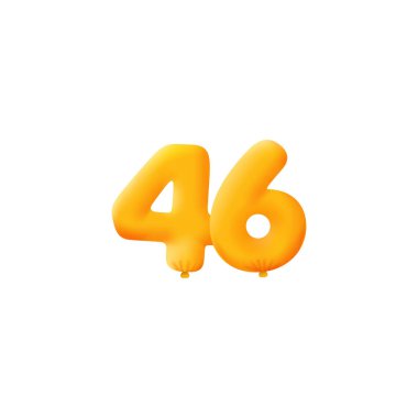 Turuncu 3D numara 46. Gerçekçi 3 boyutlu helyum turuncu balonları. Kupon illüstrasyon tasarımı 