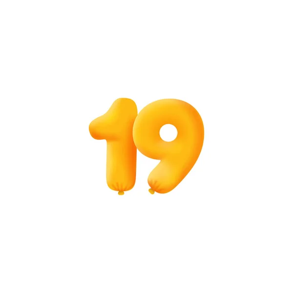 Oranžové Číslo19 Realistické Helium Oranžové Balónky Návrh Kuponové Ilustrace — Stockový vektor