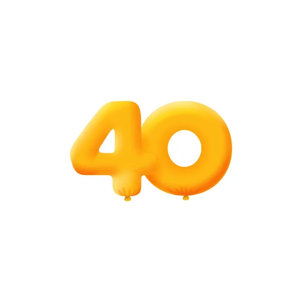 Oranžové Číslo40 Realistické Helium Oranžové Balónky Návrh Kuponové Ilustrace — Stockový vektor