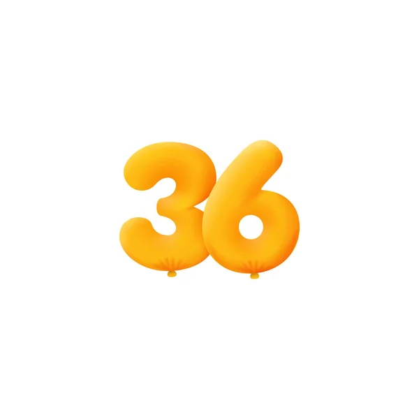 オレンジ3D番号36 現実的な3Dヘリウムオレンジの気球 クーポンイラストデザイン — ストックベクタ