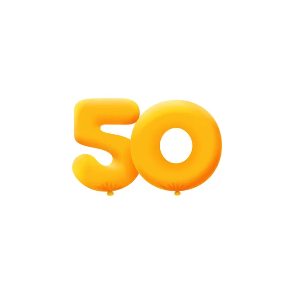 Oranžové Číslo50 Realistické Helium Oranžové Balónky Návrh Kuponové Ilustrace — Stockový vektor