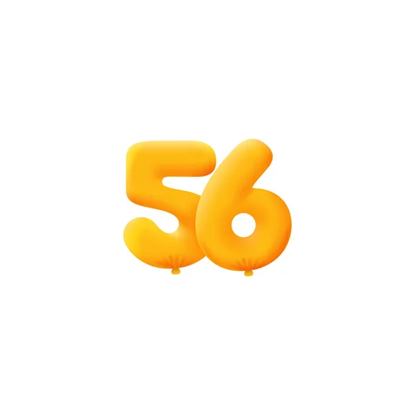 Oranžové Číslo56 Realistické Helium Oranžové Balónky Návrh Kuponové Ilustrace — Stockový vektor