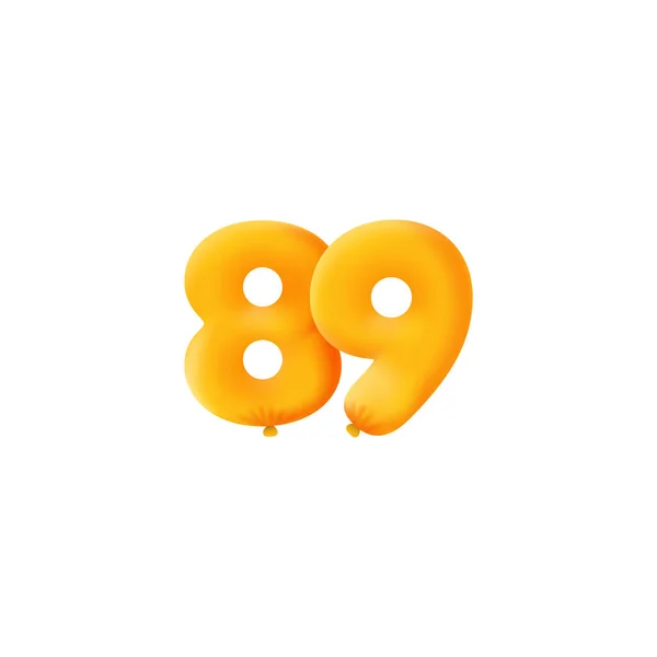 オレンジ色の3D番号89 現実的な3Dヘリウムオレンジの気球 クーポンイラストデザイン — ストックベクタ