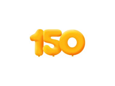 Turuncu 3D numara 150. Gerçekçi 3 boyutlu helyum turuncu balonları. Kupon illüstrasyon tasarımı 
