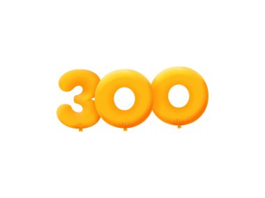 Turuncu 3D numara 300. Gerçekçi 3 boyutlu helyum turuncu balonları. Kupon illüstrasyon tasarımı 