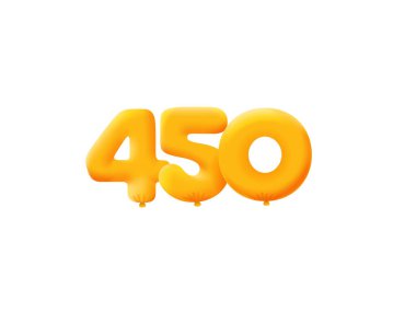 Turuncu 3D numara 450. Gerçekçi 3 boyutlu helyum turuncu balonları. Kupon illüstrasyon tasarımı 