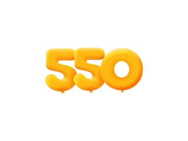 Turuncu 3D numara 550. Gerçekçi 3 boyutlu helyum turuncu balonları. Kupon illüstrasyon tasarımı 